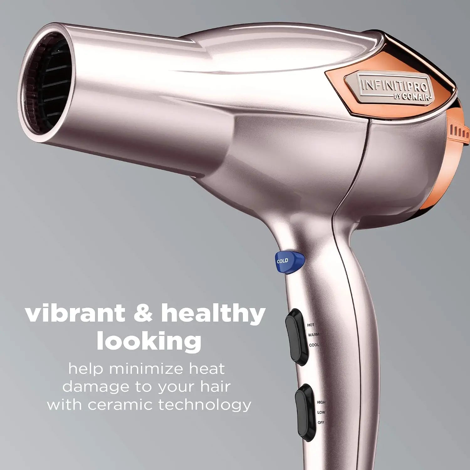 1875W AC Motor Hair Dryer with Diffuser & Concentrator, Lightweight, Ionic, Ceramic, Rose Gold