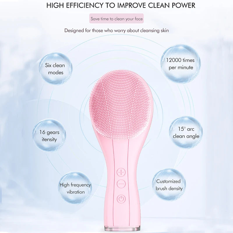 Electric Facial Cleansing Brush Deep Pore Cleaning Sonic Vibration Waterproof Acne Blackhead Remover Silicone Pore Cleaner