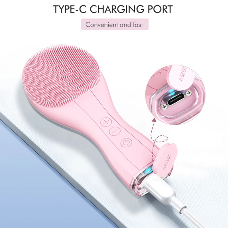 Electric Facial Cleansing Brush Deep Pore Cleaning Sonic Vibration Waterproof Acne Blackhead Remover Silicone Pore Cleaner