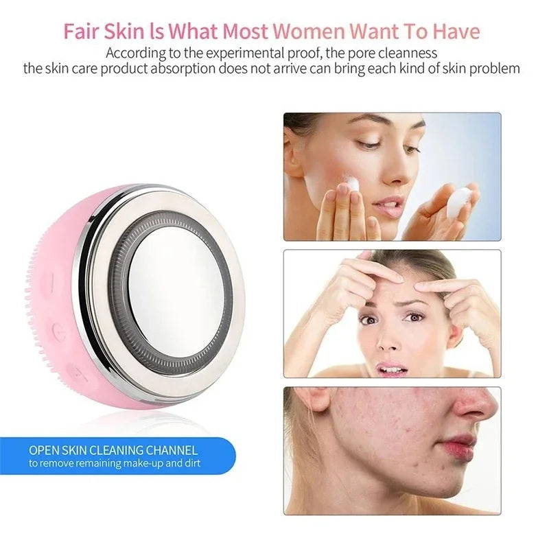Household LED silicone electric facial massage Cleansing Brush Portable mini facial exfoliating cleansing brush