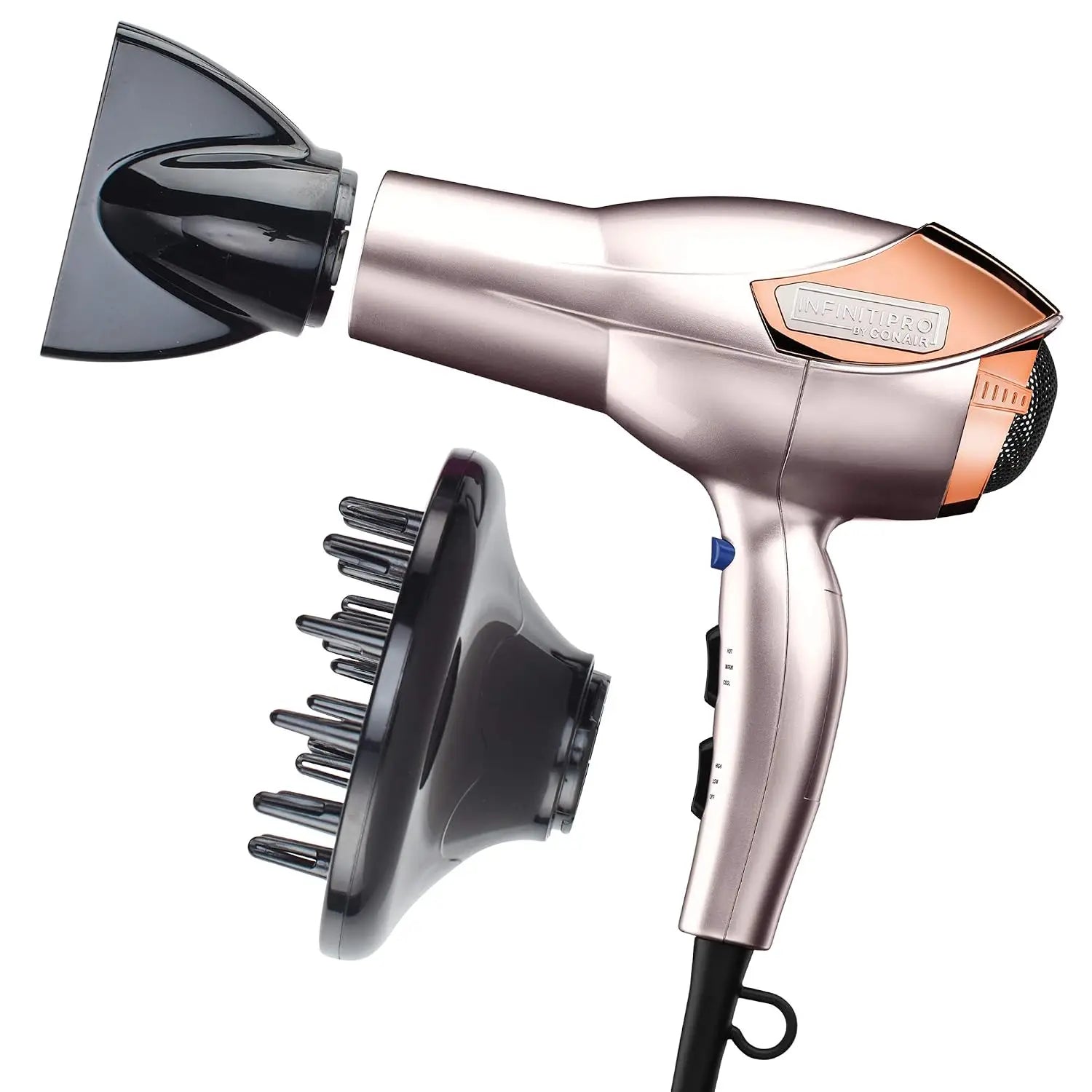 1875W AC Motor Hair Dryer with Diffuser & Concentrator, Lightweight, Ionic, Ceramic, Rose Gold