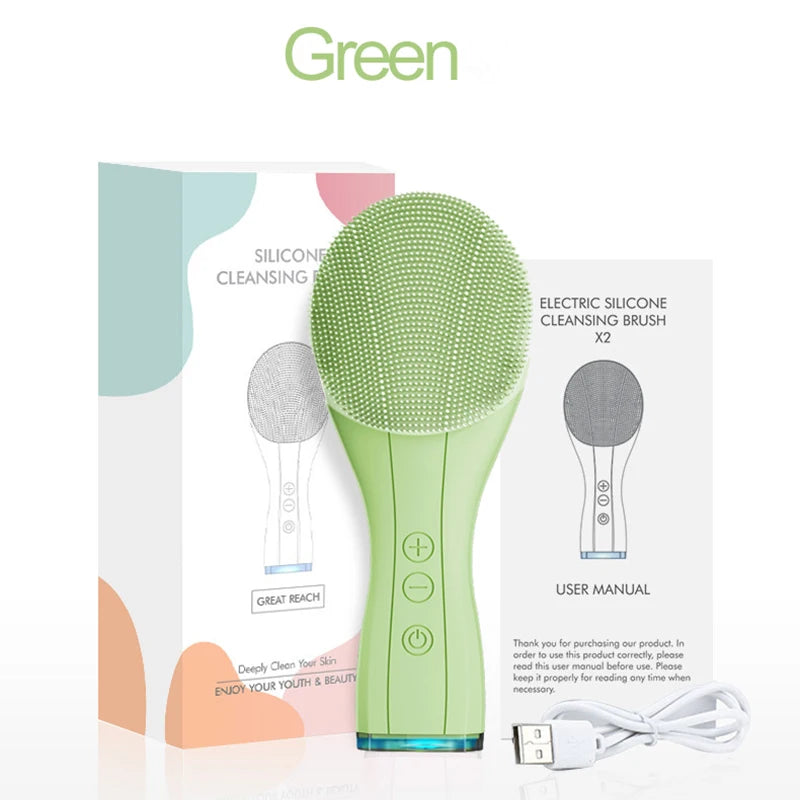 Electric Facial Cleansing Brush Deep Pore Cleaning Sonic Vibration Waterproof Acne Blackhead Remover Silicone Pore Cleaner