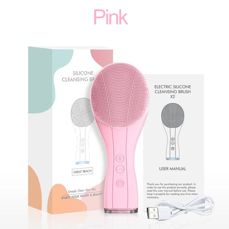 Electric Facial Cleansing Brush Deep Pore Cleaning Sonic Vibration Waterproof Acne Blackhead Remover Silicone Pore Cleaner