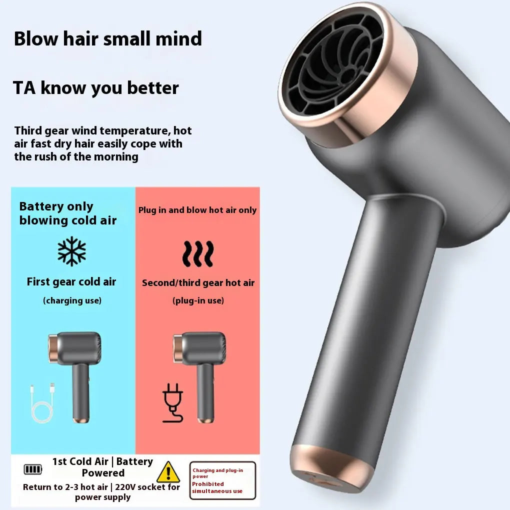 USB Charging Cordless Hair Dryer Travel Wireless Hair Dryer Home Rechargeable/Plug-In Negative Ion Hair Cold Portable Dormito