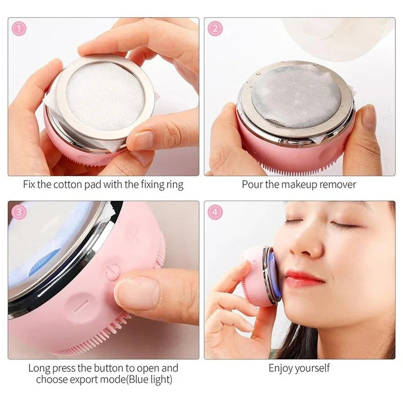 Household LED silicone electric facial massage Cleansing Brush Portable mini facial exfoliating cleansing brush